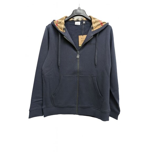 Burberry Men’s 'Hove' Check Embroidery Logo Hoodie Navy Black M 8084770 - Picture 2 of 9